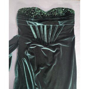 Women's LG Emerald Green Velvet Strapless Dress High Slit Sequins Mermaid Corset